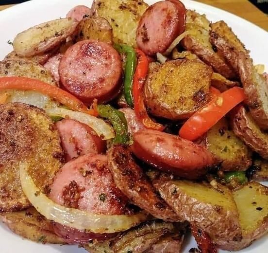 Keto Fried Radish and Sausage, Peppers