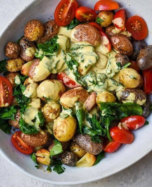 Oven-Roasted Baby Potatoes with Spinach