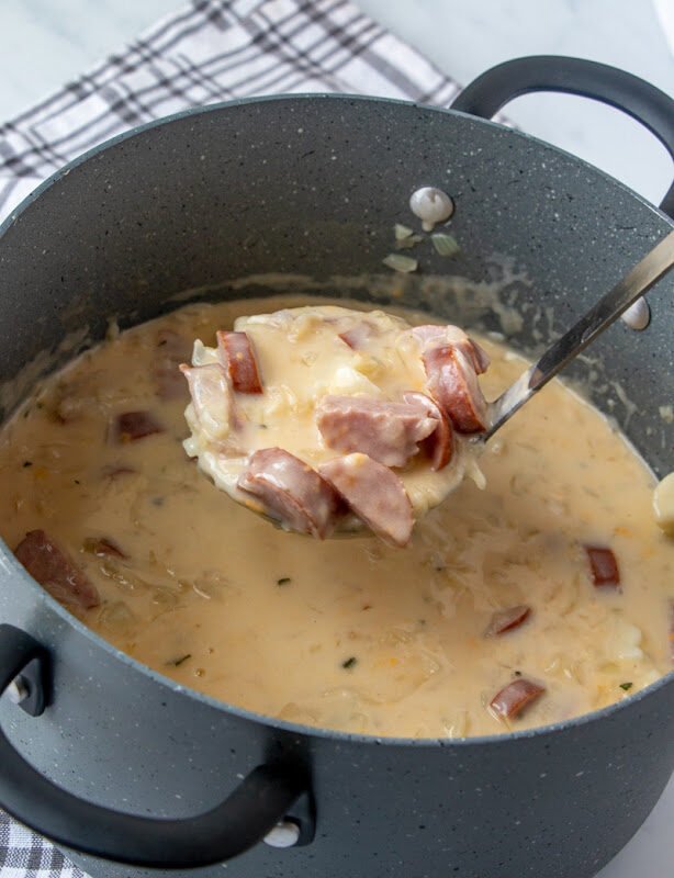 Creamy Sausage, Potato And Sauerkraut Soup