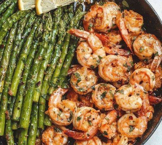 Garlic butter Ribeye steak & shrimp.