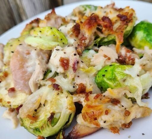 Keto Caesar Chicken & Brussels Bake
