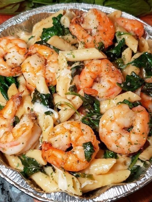 Keto Cheese Shrimp Penne Pasta & Spinach