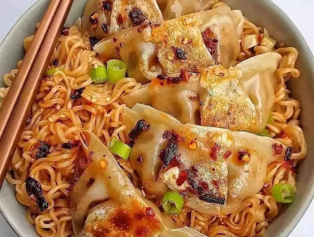 Vegan Gyoza and Chilli Soy Noodle Soup