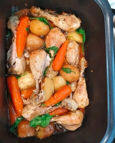 Air Fryer Apricot Chicken with Crispy Potatoes