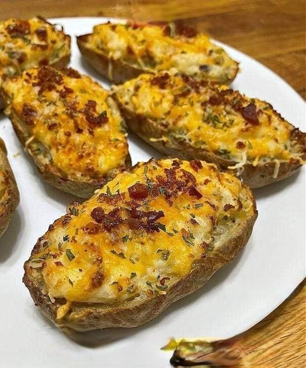 Air Fryer TWICE-BAKED POTATOES.