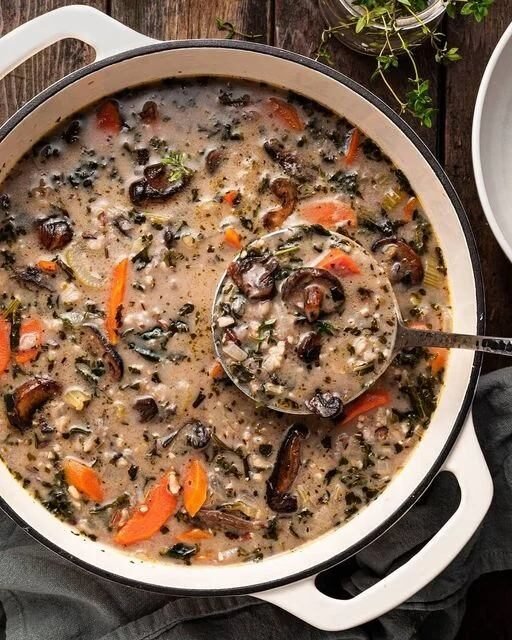 Creamy Vegan Mushroom Wild Rice Soup: