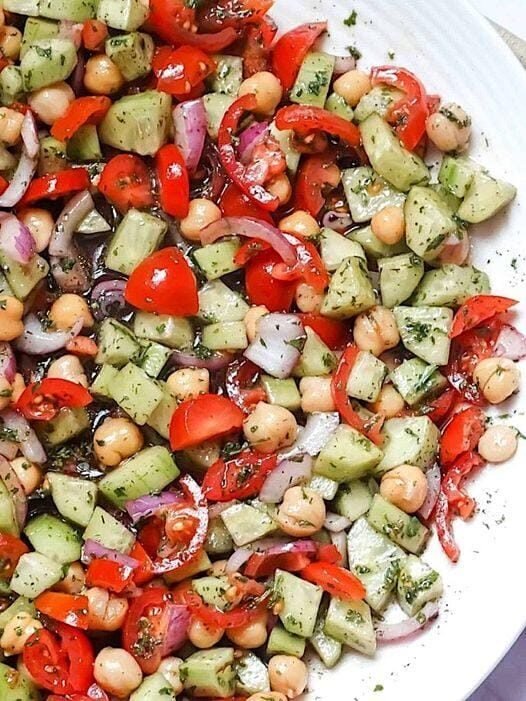 Vegan Chickpea Cucumber Tomato Salad with Balsamic Parsley Dressing