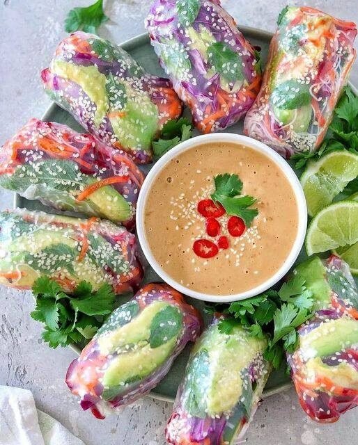 Vibrant Vegan Rice Paper Rolls and Satay Sauce