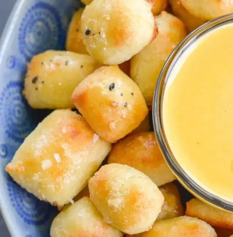 Keto Pretzel Bites with Cheese Sauce
