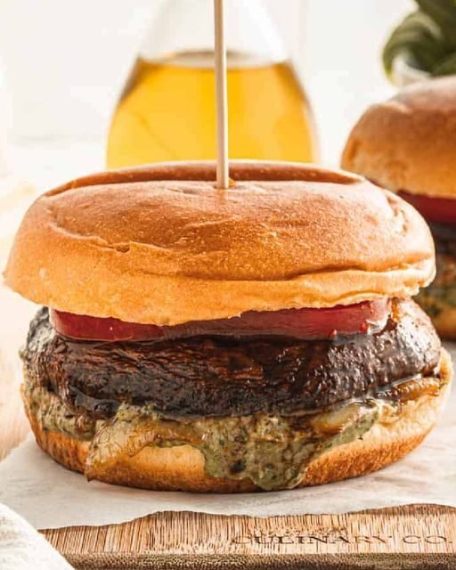 Vegan Portobello Burgers with Pesto Mayonnaise