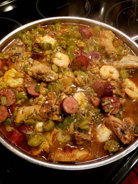 Okra Stew With Chicken, Sausage, Shrimp, And Crawfish Tails