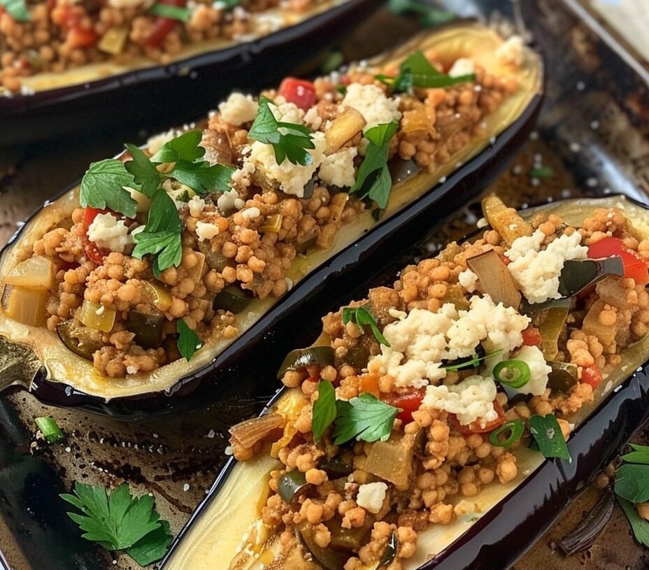 Vegan-Stuffed Eggplant with Couscous