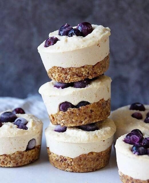 Mini Raw Vegan Lemon and Blueberry Cheesecakes