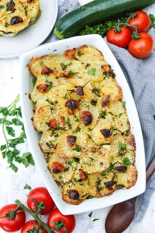 Vegan Zucchini Courgette And Potato Baked Receipe