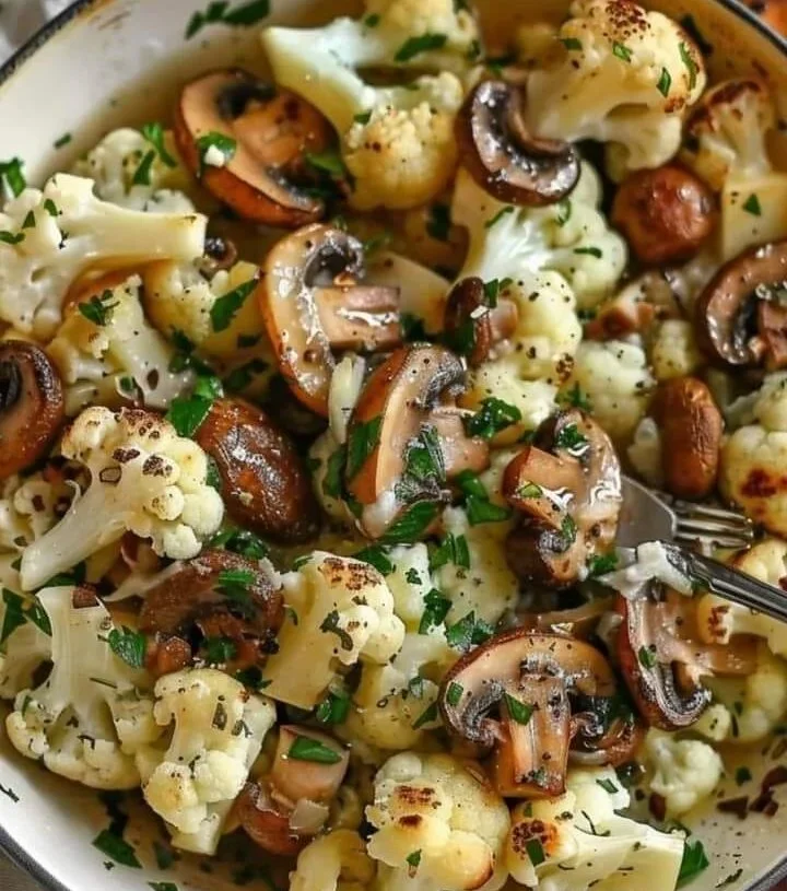 Vegan Garlic Mushrooms Cauliflower Skillet Recipe