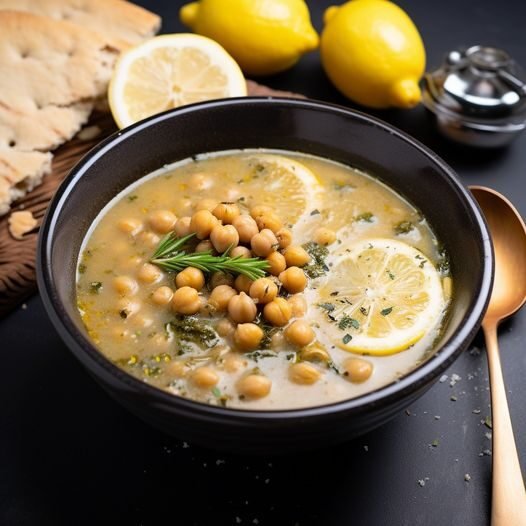 Vegan Greek Chickpea Soup with Lemon