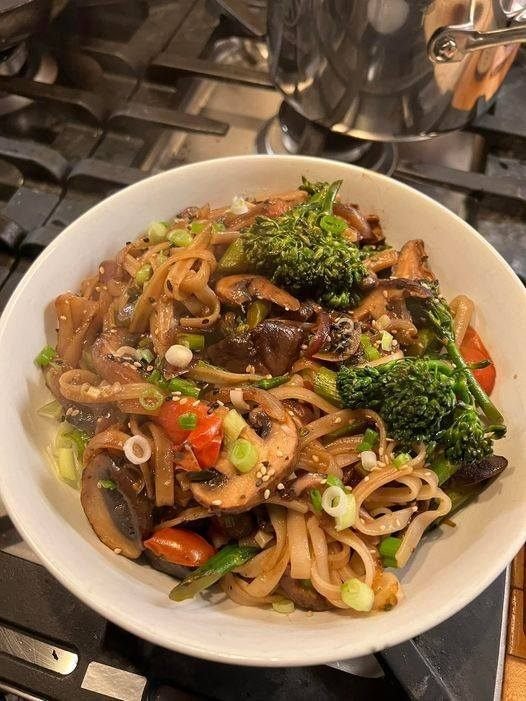 Broccolini Mushrooms Hoisin Rice Noodles