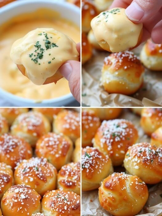 Keto Pretzel Bites with Cheese Sauce