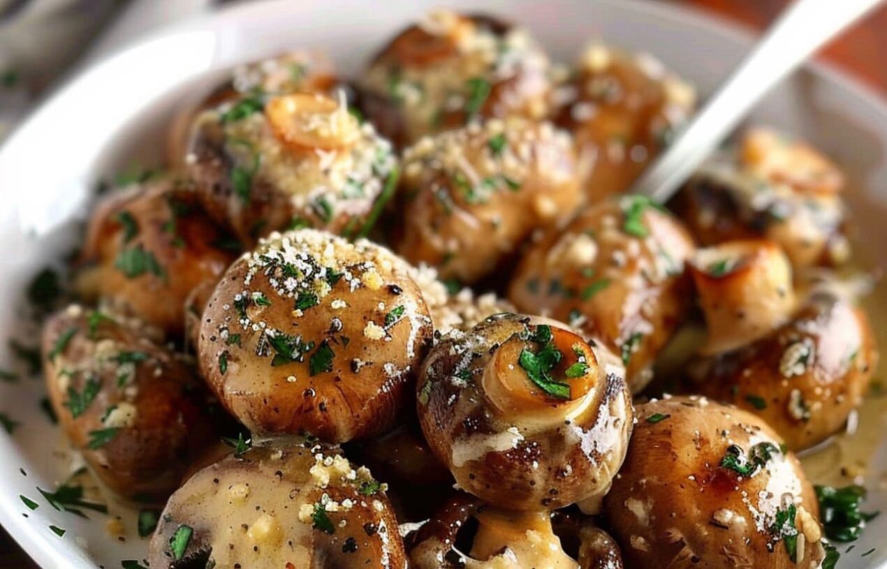 Garlic Mushrooms in Parmesan Cheese