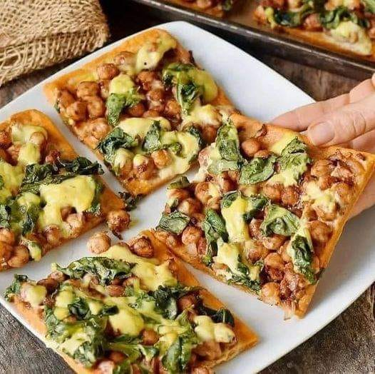 Chickpea Spinach Pizza with Sweet Potato Crust