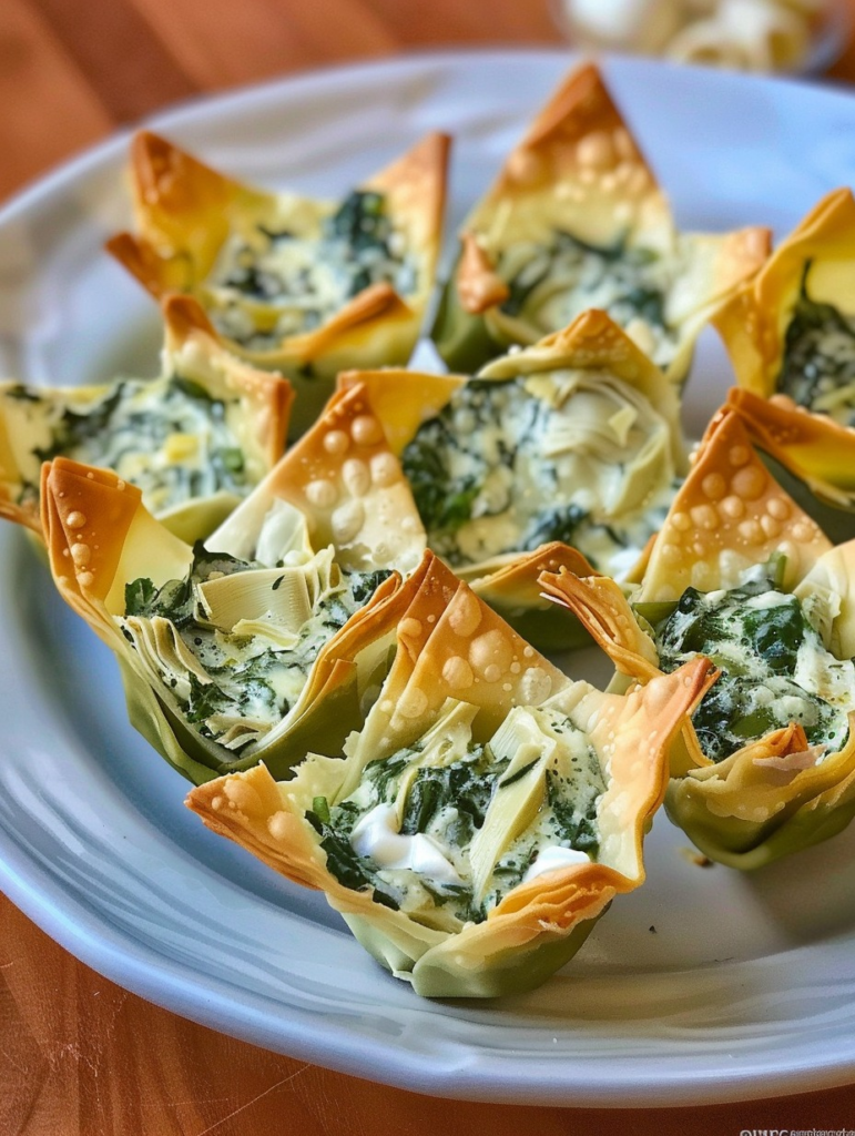 Spinach And Artichoke Dip Wonton Cups