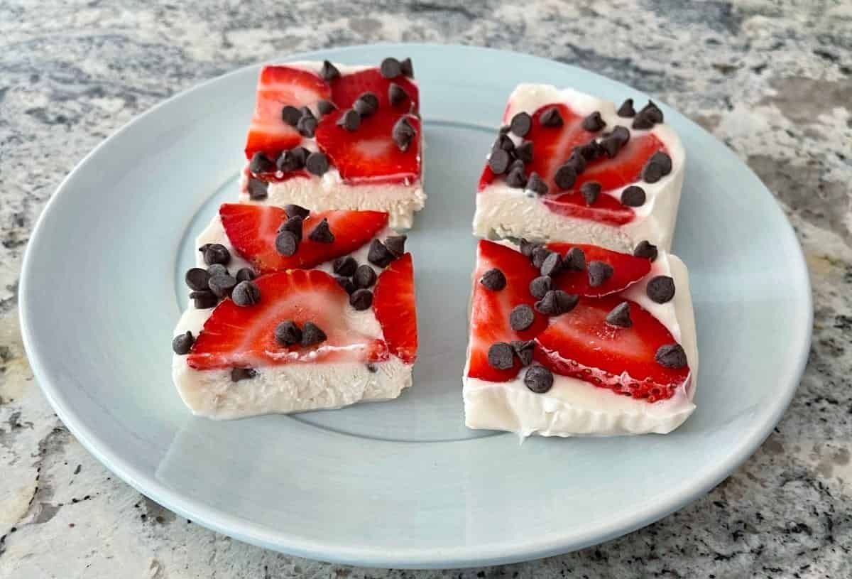 Frozen Strawberry Chocolate Chip Greek Yogurt Bark