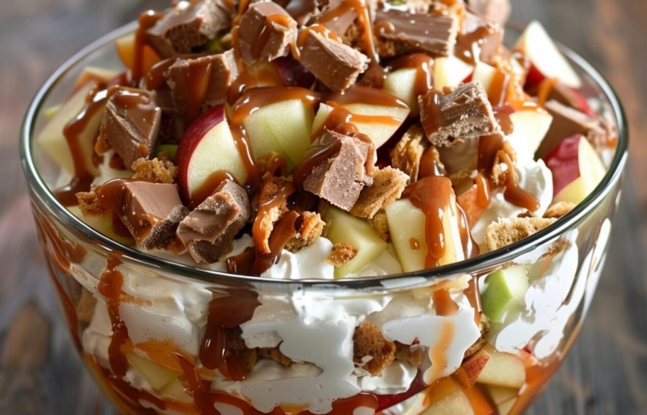 Homemade Snickers Caramel Apple Salad