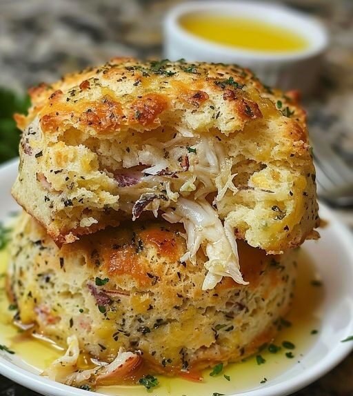 Weight Watchers-Friendly Crab-Stuffed Cheddar Bay Biscuits with Lemon Butter