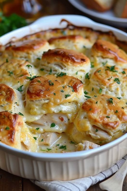 Savory Chicken with Buttery Biscuits Casserole