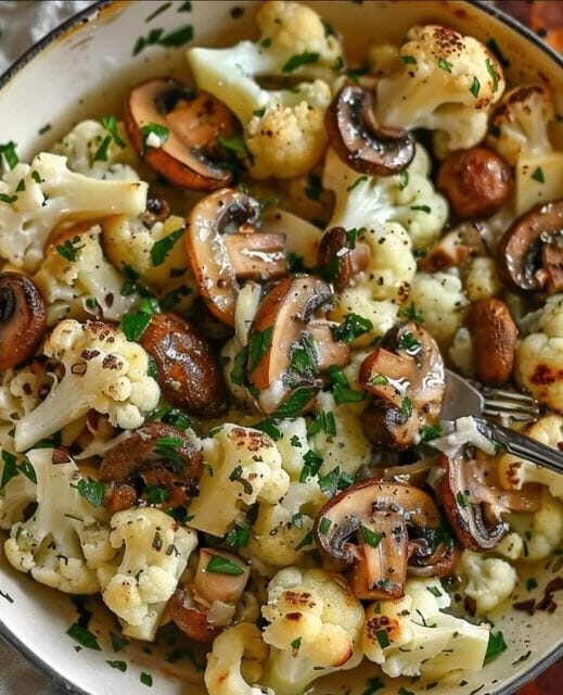 Garlic Cauliflower and Mushrooms