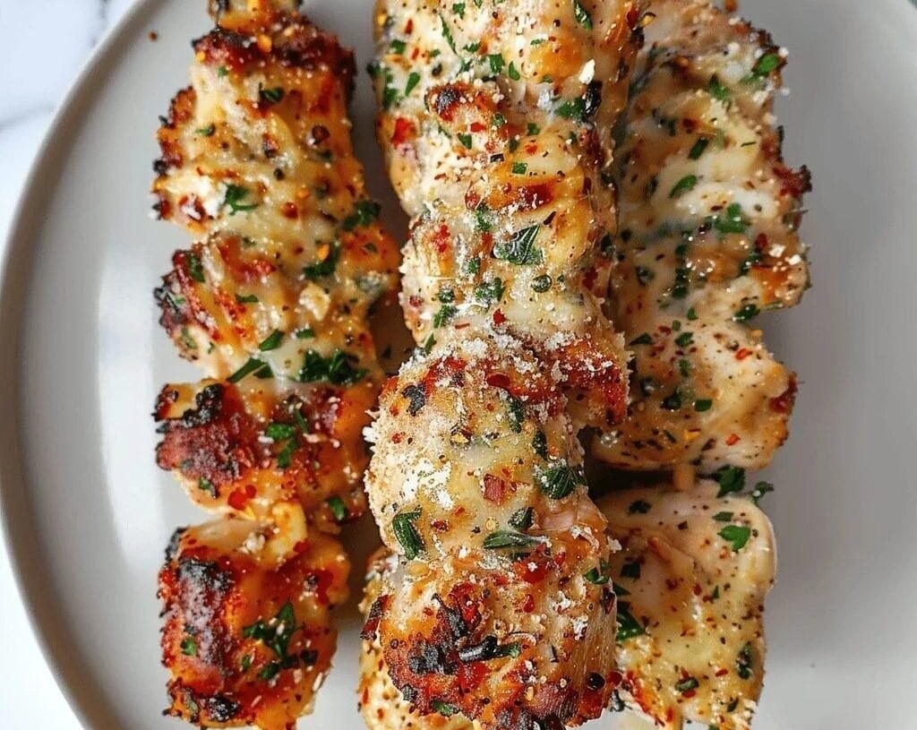 Flavorful and Satisfying: Low-Point Garlic Parmesan Chicken Skewers😜