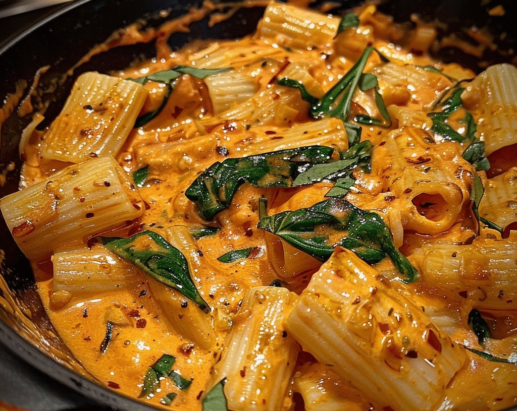 Creamy Tomato Pasta with Spinach and Basil