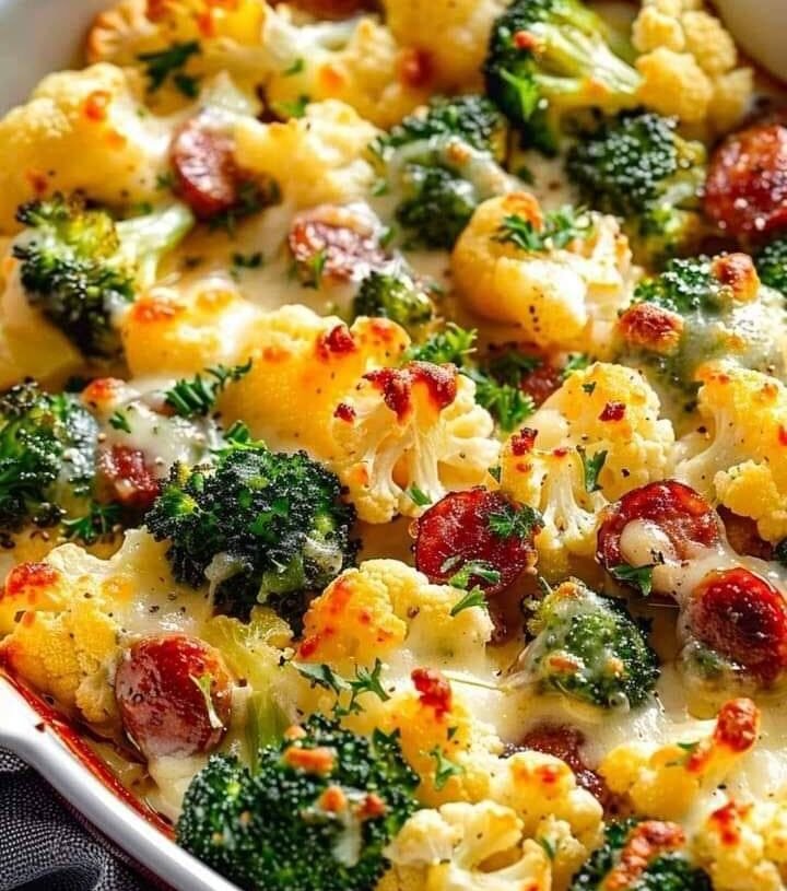 Cheesy Broccoli and Cauliflower Bake