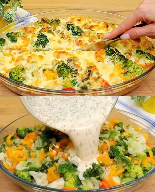 Creamy Baked Broccoli with Tomatoes and Kale