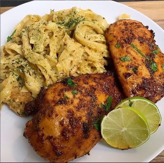 Lightened Chicken Alfredo with Baked Chicken Breast