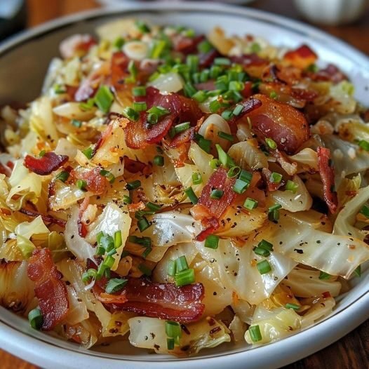 Fried Cabbage with Bacon, Onion, and Garlic