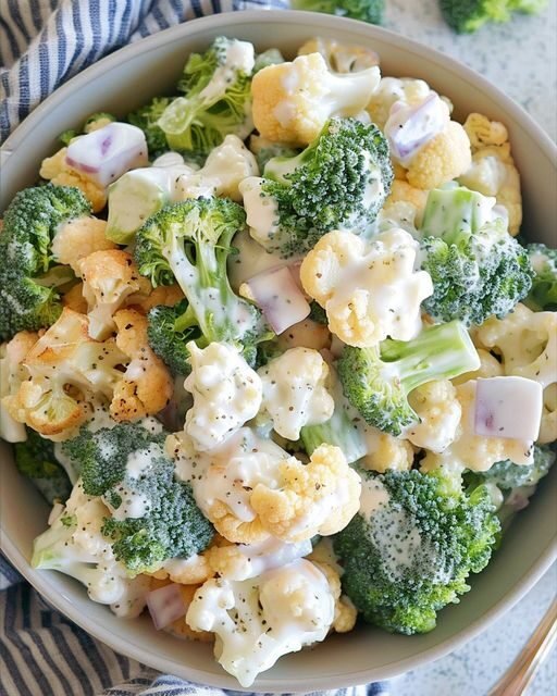 Creamy Broccoli Cauliflower Salad