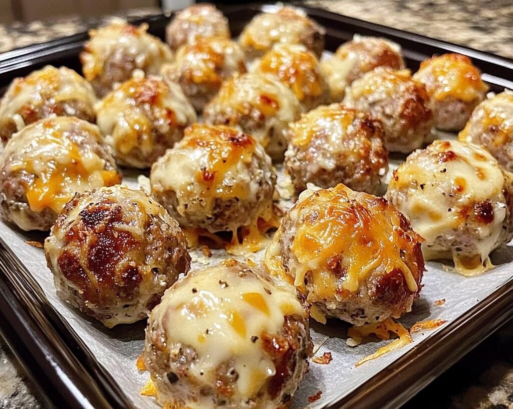 Keto Cheesy Garlic Sausage Balls