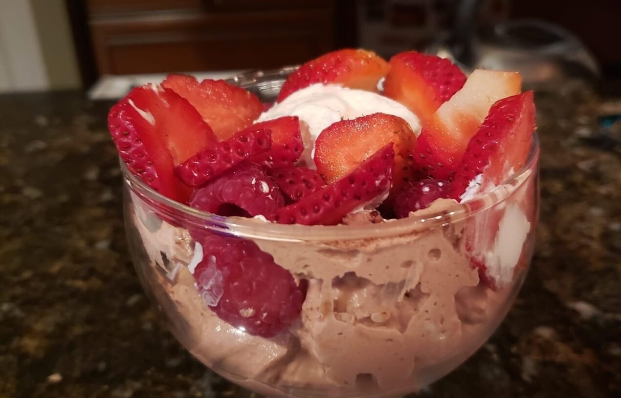 Chocolate Mousse with Fresh Strawberries and Whipped Cream