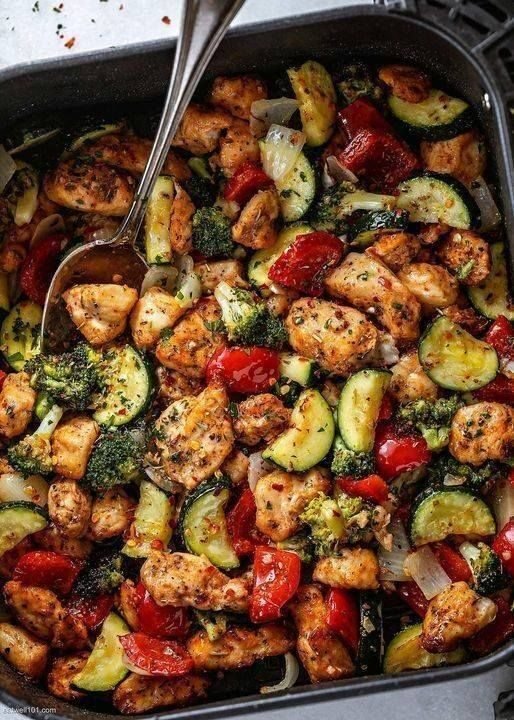 Air fryer chicken and veggies