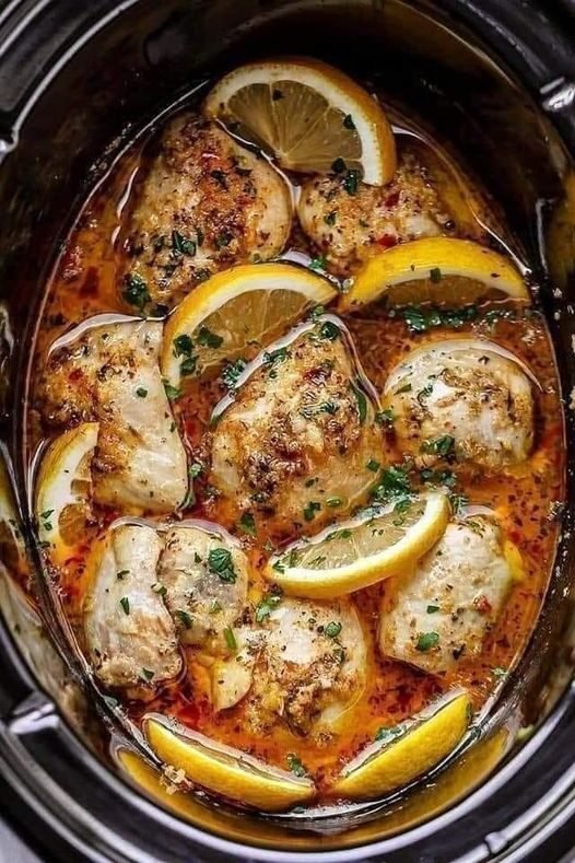 Keto Crock Pot Lemon Garlic Butter Chicken Thighs