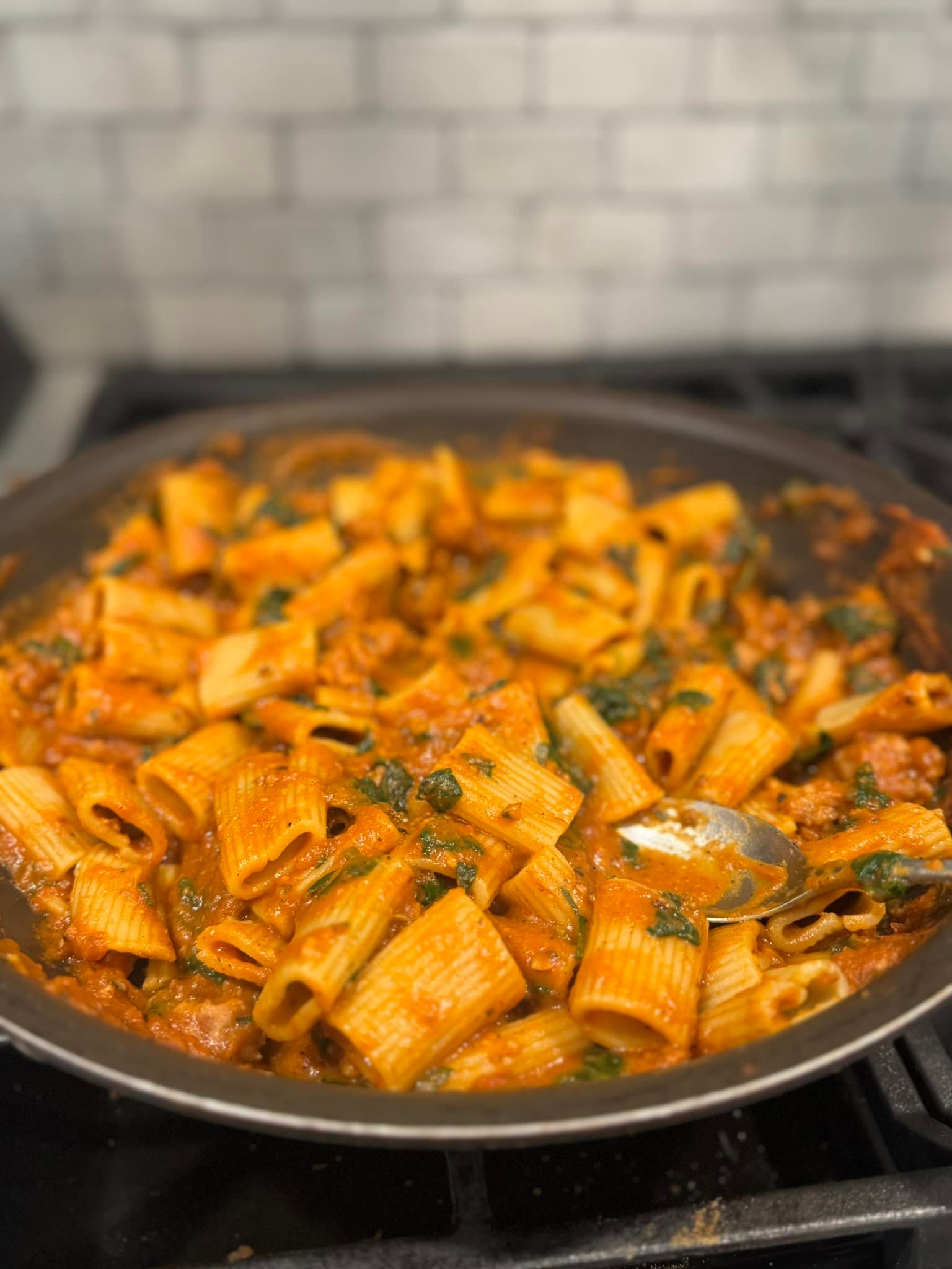 Spicy Pumpkin Rigatoni with Turkey Sausage
