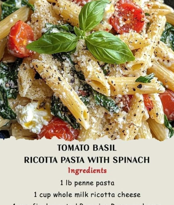 Tomato Basil Ricotta Pasta with Spinach