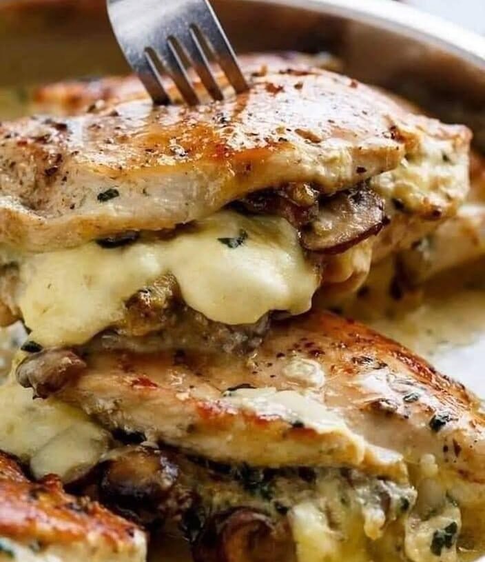 Cheesy Garlic Butter Mushroom Stuffed Chicken