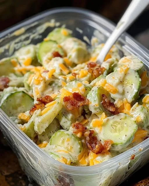 Refreshing Cucumber Snack with Cheese, Bacon, and Avocado Lime Ranch Dressing – A Flavorful Delight