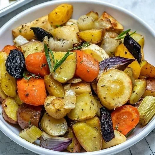 Vegan Rosemary Roasted Root Vegetables