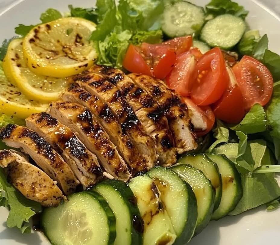 Grilled Lemon Chicken Salad with Avocado & Cucumber
