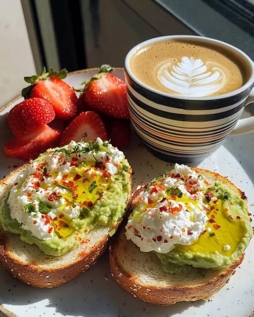 🥑🍞 WW-Friendly Creamy Avocado & Cottage Cheese Toast with Berries