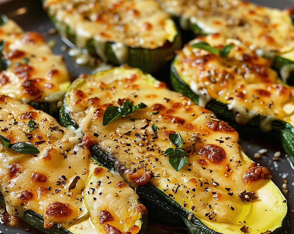 Cheesy Garlic Zucchini Steaks