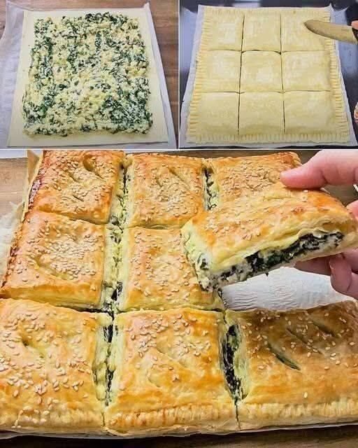Mediterranean Spinach and Cheese Puff Pastry Squares